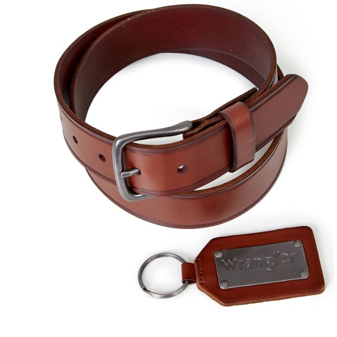 Wrangler bőröv kulcstartóval barna színben