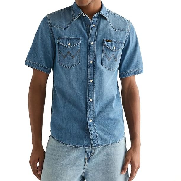 Wrangler western rövid ujjú farmer ing Mid Light Wash színben